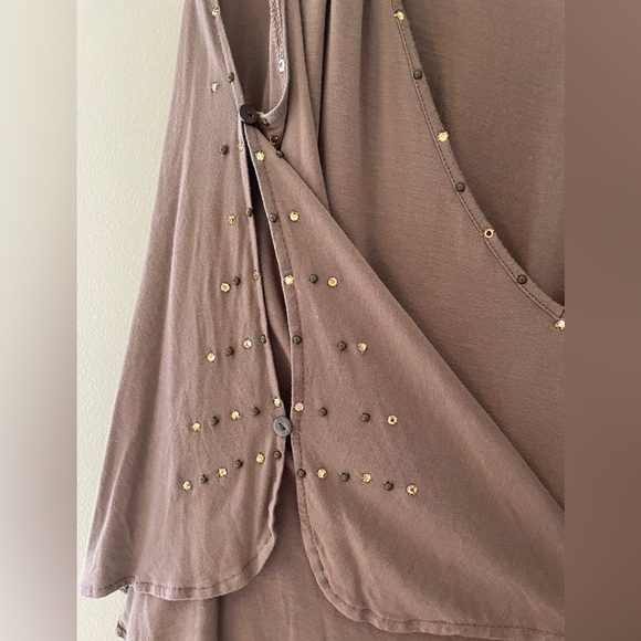 Vintage Y2K Cache Tunic Mini Dress Cold Shoulder Honey Beige Size Medium - Picture 10 of 15